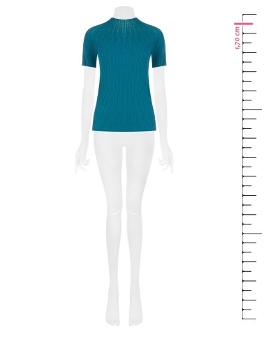 Camisola justa canelada com riscas de tule Rinascimento