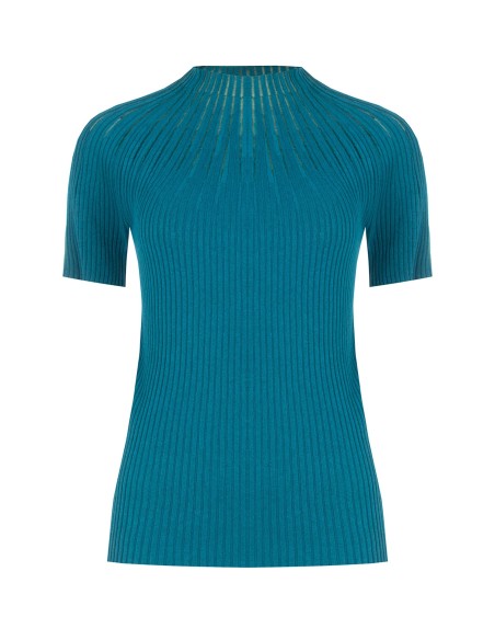 Camisola justa canelada com riscas de tule Rinascimento