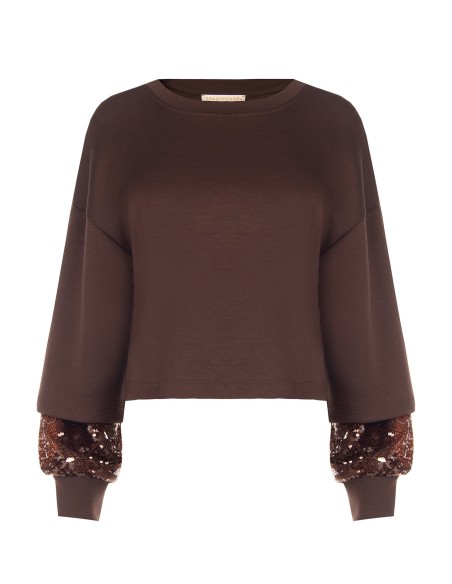 Sweatshirt em neoprene com detalhe de lantejoulas nas mangas Rinascimento