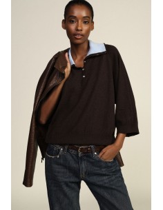Camisola Dixie com gola contrastante e mangas amplas