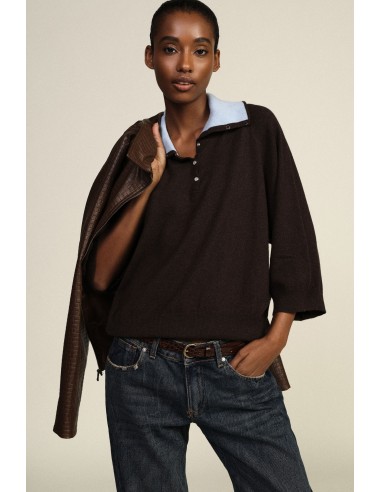 Camisola Dixie com gola contrastante e mangas amplas
