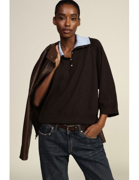 Camisola Dixie com gola contrastante e mangas amplas