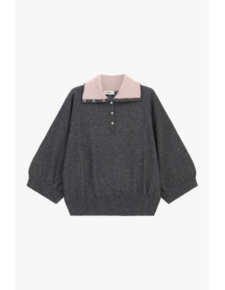 Camisola Dixie com gola contrastante e mangas largas