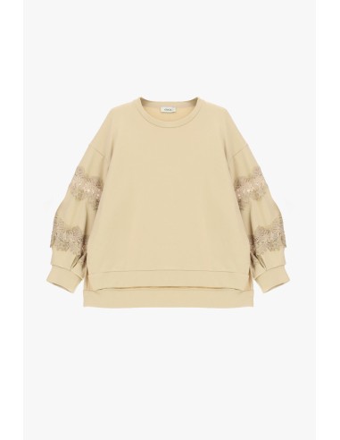 Sweatshirt Ampla Dixie com Aplicações de Renda nas Mangas