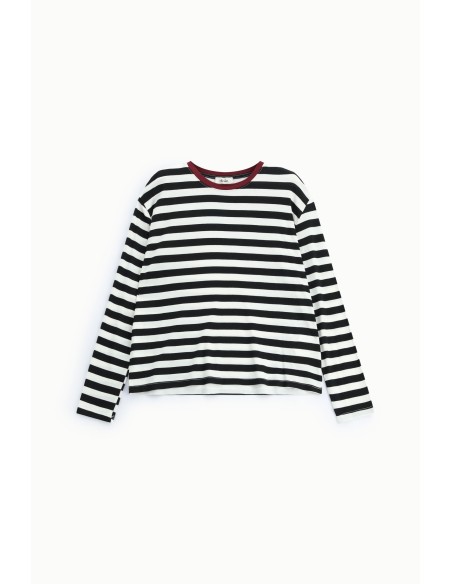 T-shirt às riscas com gola redonda e mangas compridas Dixie