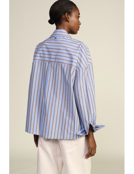 Camisa às riscas com fecho metálico e bolso Dixie