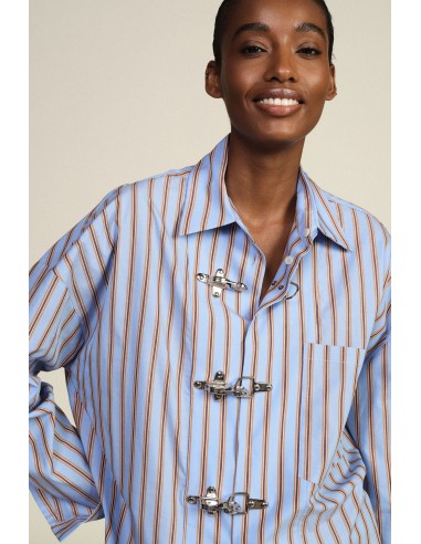 Camisa às riscas com fecho metálico e bolso Dixie