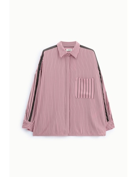 Camisa Oversize às Riscas com Bolso Aplicado Dixie