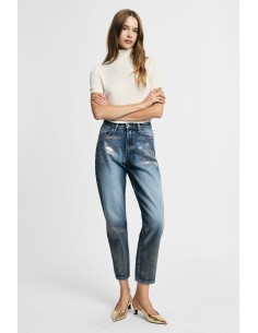 Jeans de corte direito com efeito lavado e cintura subida Please