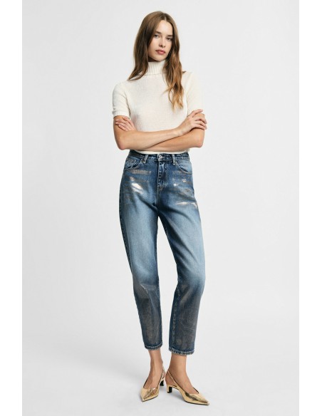 Jeans de corte direito com efeito lavado e cintura subida Please