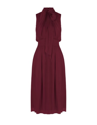 Vestido midi em cetim laminado com laço e elástico na cintura Rinascimento
