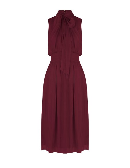 Vestido midi em cetim laminado com laço e elástico na cintura Rinascimento