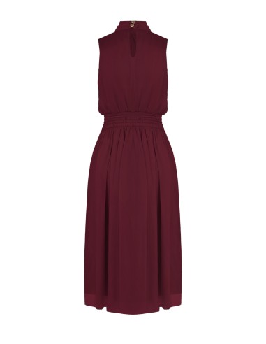 Vestido midi em cetim laminado com laço e elástico na cintura Rinascimento