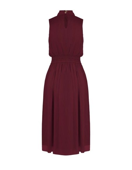Vestido midi em cetim laminado com laço e elástico na cintura Rinascimento