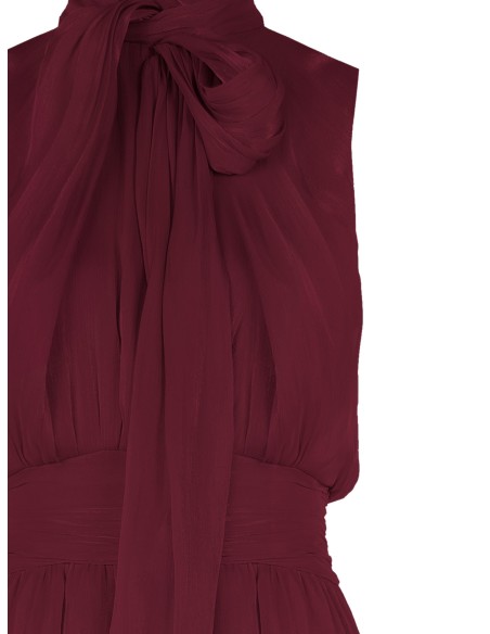 Vestido midi em cetim laminado com laço e elástico na cintura