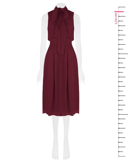 Vestido midi em cetim laminado com laço e elástico na cintura Rinascimento