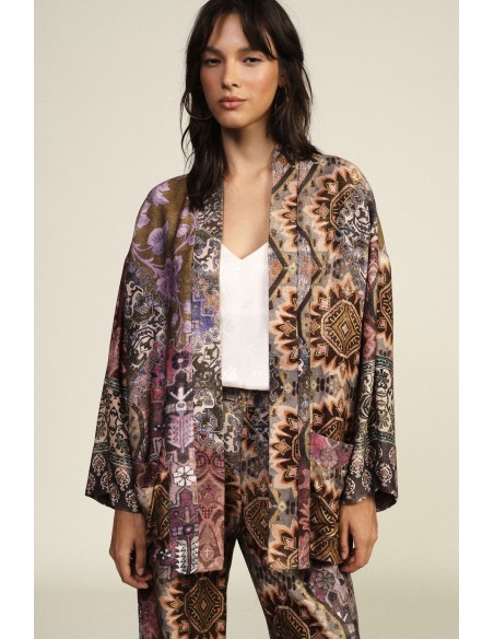 Casaco comprido oversized com padrão geométrico estampado Dixie
