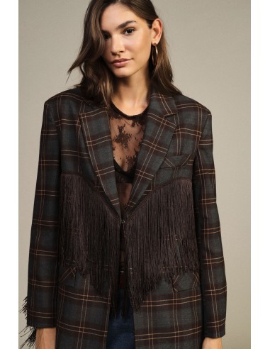 Blazer axadrezado com franjas decorativas Dixie