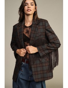 Blazer aos quadrados com franjas decorativas Dixie