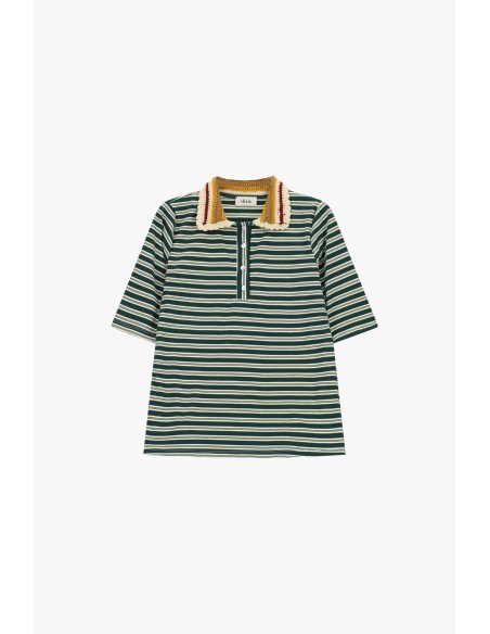 T-shirt às riscas com gola de malha Dixie