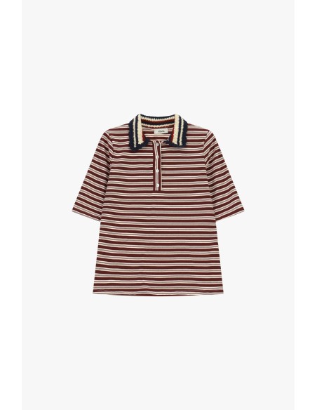 T-Shirt às Riscas com Gola de Malha Dixie