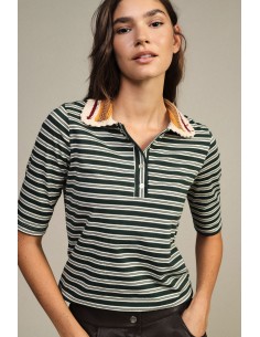 T-shirt às riscas com gola de malha Dixie