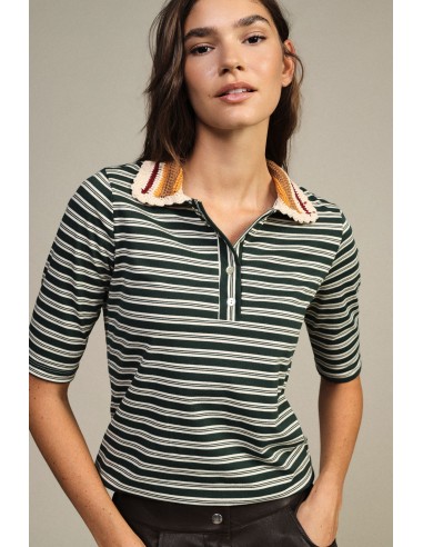 T-shirt às riscas com gola de malha Dixie
