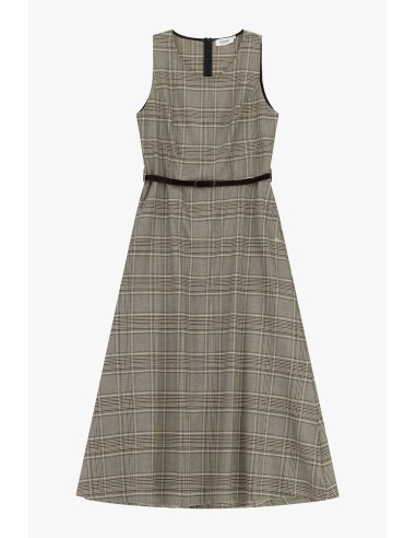 Vestido comprido evasé aos quadrados com cinto Please