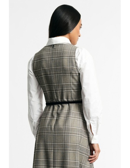 Vestido comprido evasé aos quadrados com cinto Please