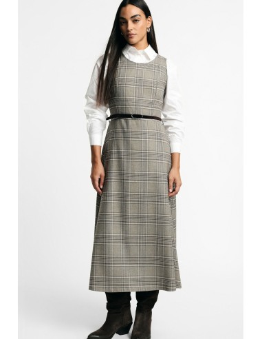 Vestido comprido evasé aos quadrados com cinto Please