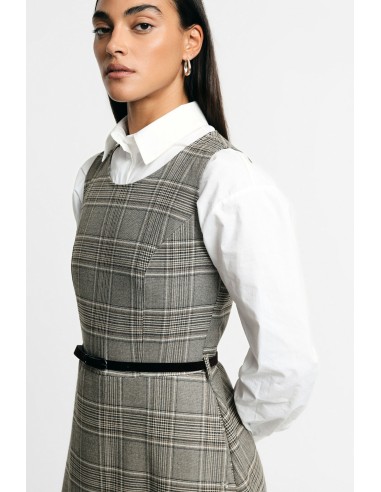 Vestido comprido evasé aos quadrados com cinto Please