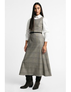 Vestido comprido evasé aos quadrados com cinto Please