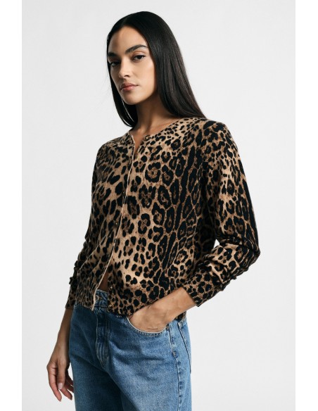 Cardigã com estampado animal e botões frontais Please