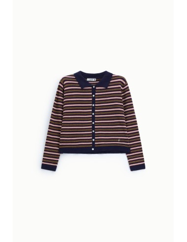 Cardigan às riscas com botões e gola polo Please
