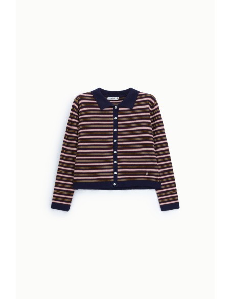 Cardigan às riscas com botões e gola polo Please