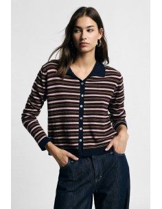 Cardigan às riscas com botões e gola polo Please