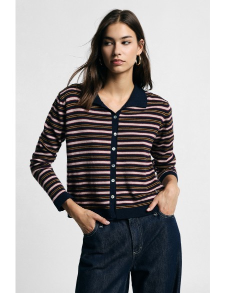 Cardigan às riscas com botões e gola polo Please