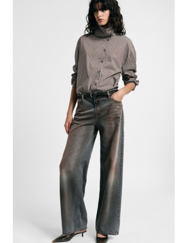 Jeans Palazzo de Perna Direita com Efeito Desbotado Please
