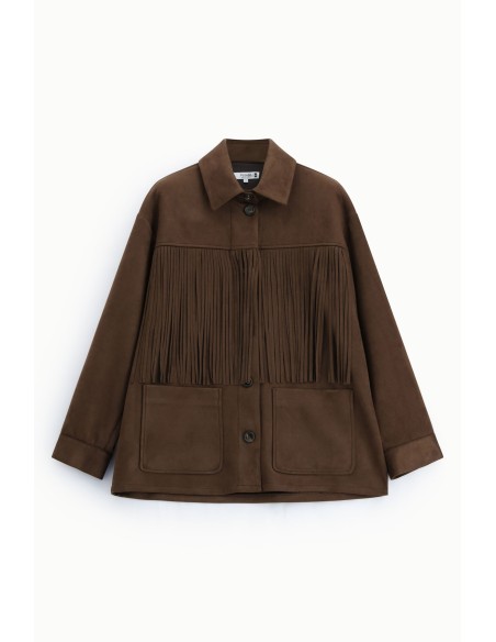 Casaco-camisa com franjas e bolsos frontais Please