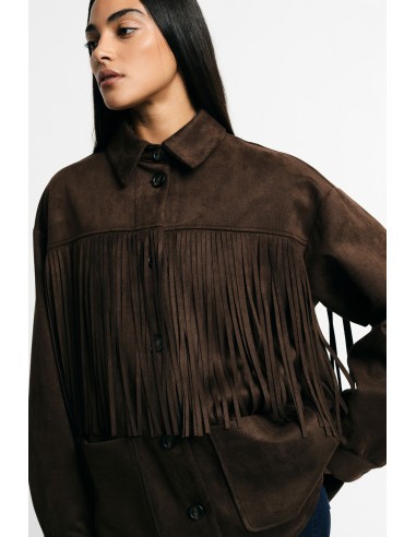 Casaco-camisa com franjas e bolsos frontais Please