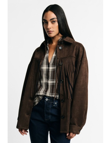 Casaco-camisa com franjas e bolsos frontais Please