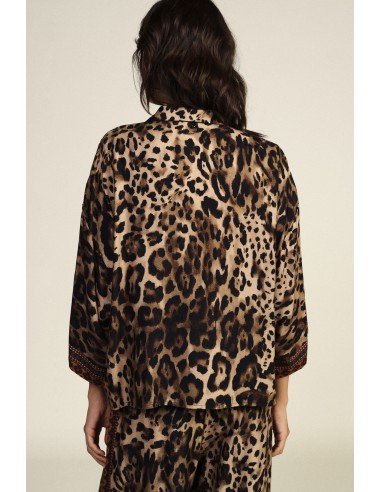 Camisa larga com padrão animalier e mangas a três quartos Dixie