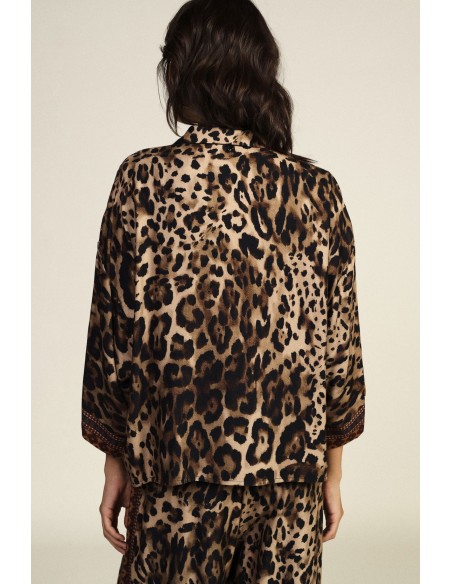 Camisa larga com padrão animalier e mangas a três quartos Dixie