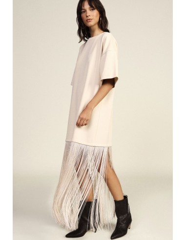 Vestido comprido tipo T-shirt com franjas decorativas Dixie