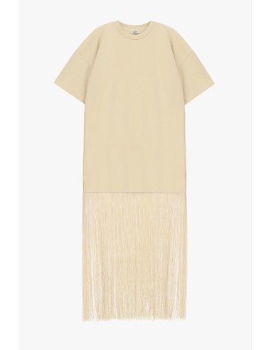 Vestido comprido tipo T-shirt com franjas decorativas Dixie