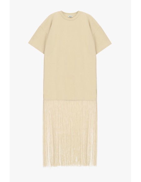 Vestido comprido tipo T-shirt com franjas decorativas Dixie