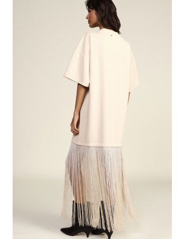 Vestido comprido estilo T-shirt com franjas decorativas Dixie
