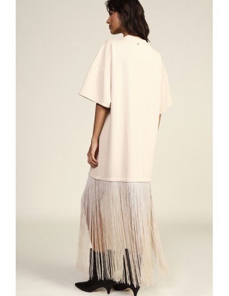Vestido comprido estilo T-shirt com franjas decorativas Dixie