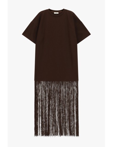 Vestido comprido estilo T-shirt com franjas decorativas Dixie
