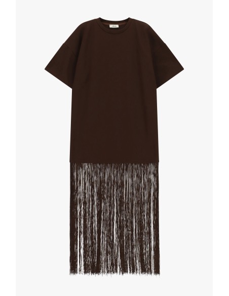 Vestido comprido estilo T-shirt com franjas decorativas Dixie